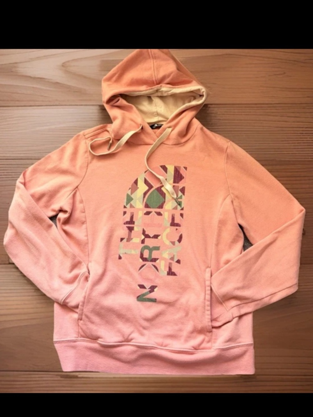 THE NORTH FACE Sweatshirt Womens Medium Coral Logo Graphic Pocket Hoodie RARE